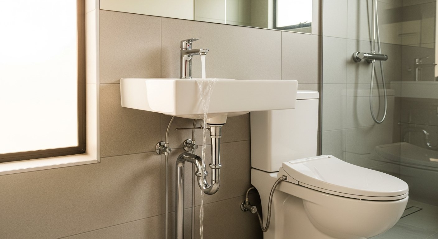 Plumber hands tightening copper pipe joint for leak repair